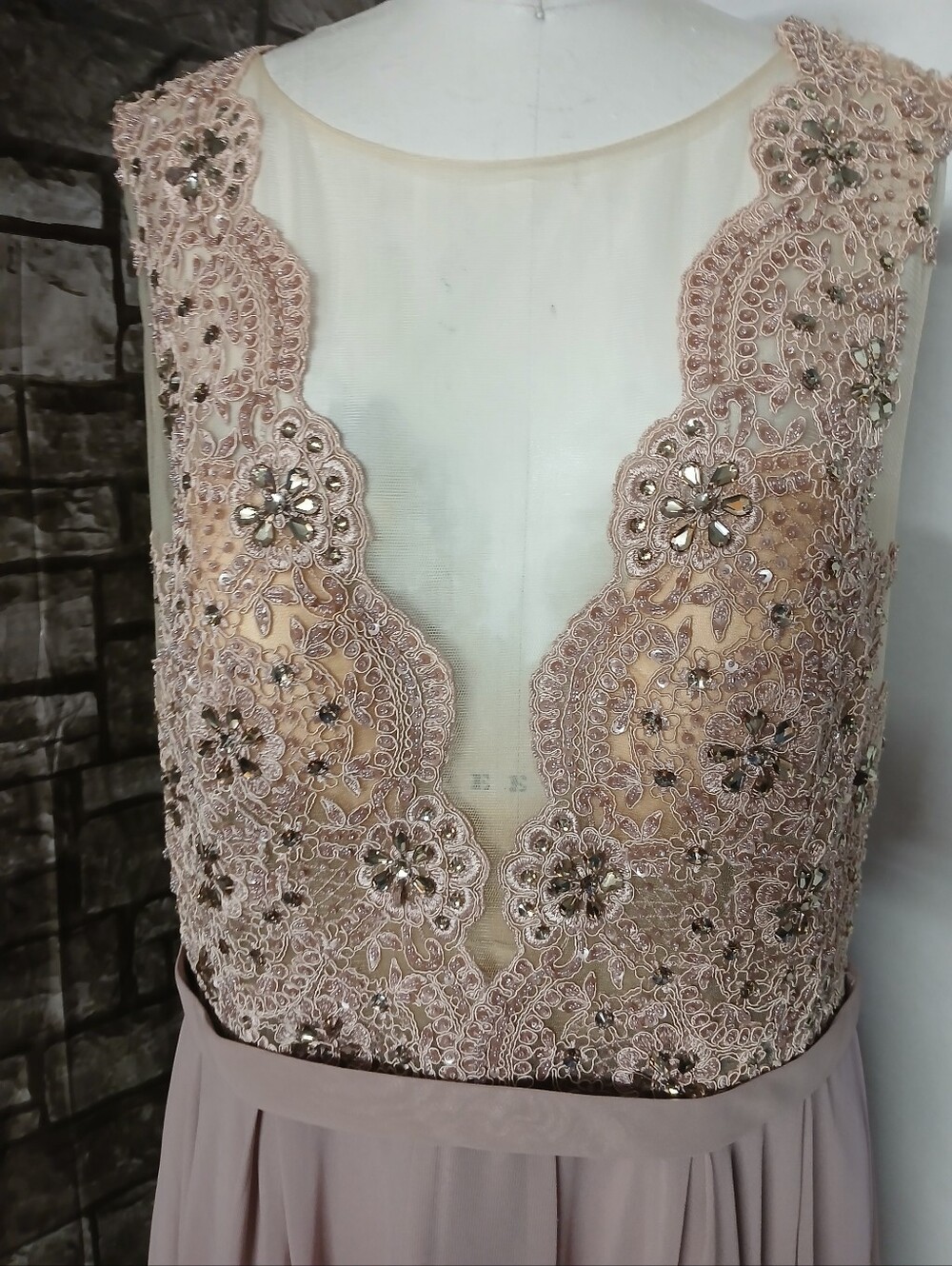 Laura's Carmel Elegant Lace Evening Gown.
